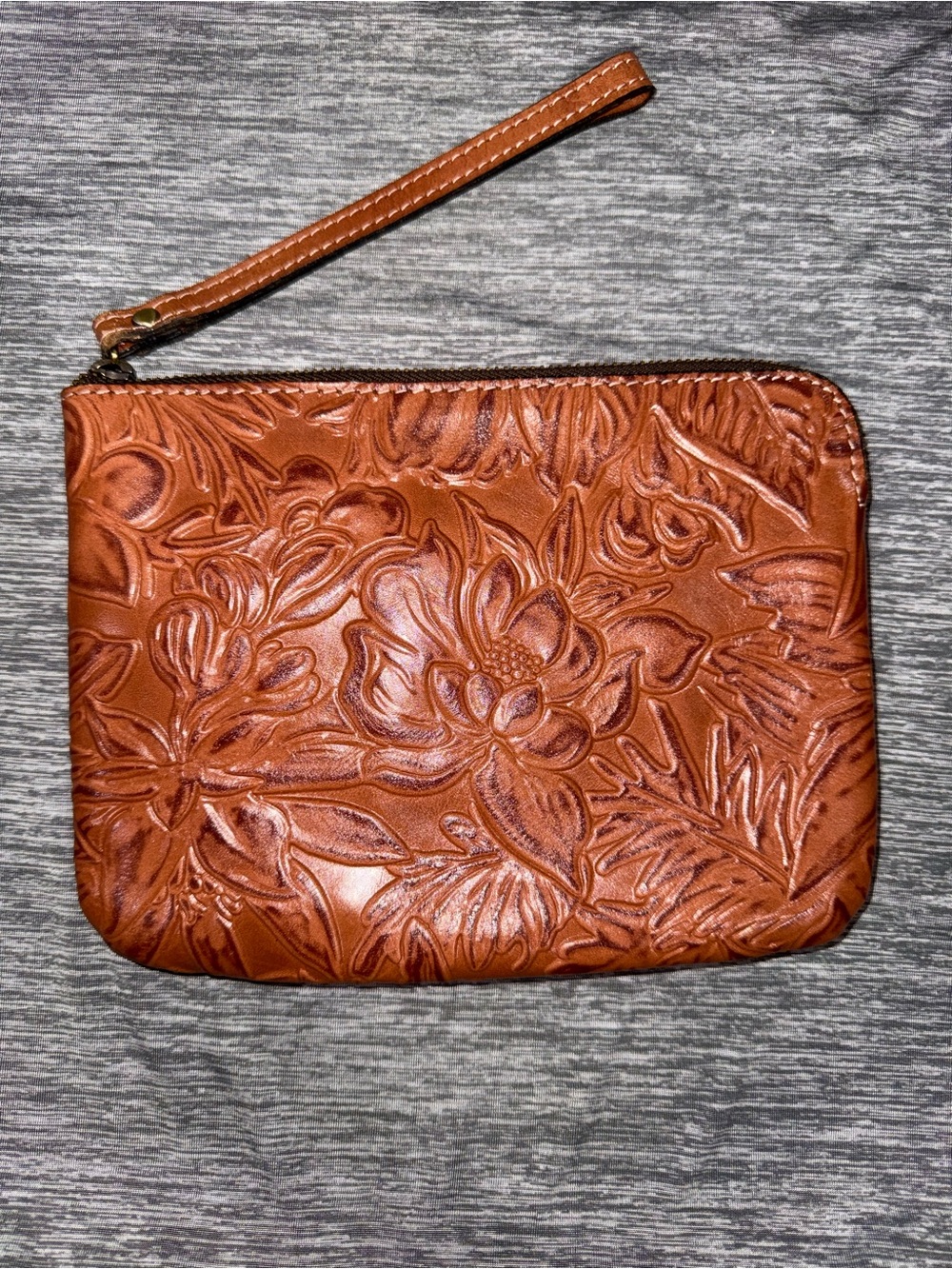 Patricia Nash Embossed Floral Leather Wristlet - Brown